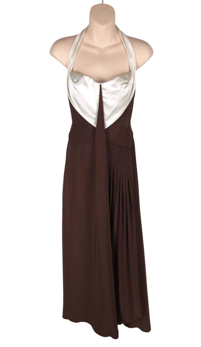 Vintage 90s Ocimar Versolato Paris Halter Dress US S EU 36 Womens Brown White
